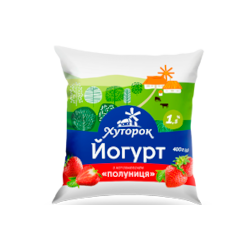 Йогурт питний ХУТОРОК полуниця, 1,5%, 400 г